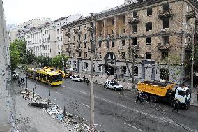 Impact of Russian overnight attack in Shevchenkivskyi district of Kyiv